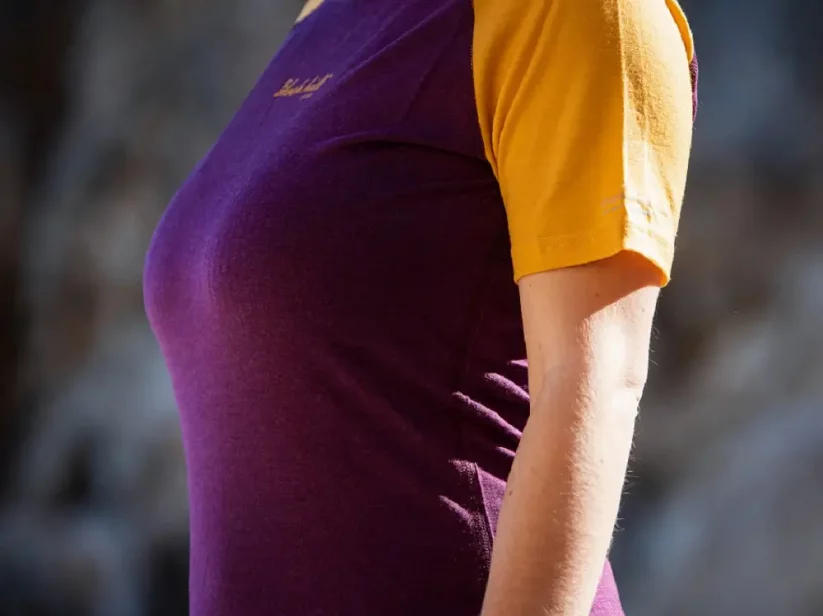 Women's merino T-shirt KR UVprotection140 - lilac/yellow - Size: M