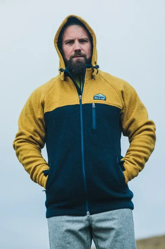 Pánska merino bunda STRIBOG II s podšívkou Voack horčicová/modrá - Veľkosť: S
