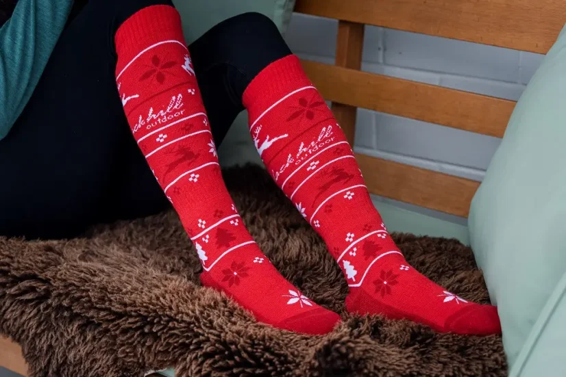Merino lyžiarske podkolienky SkiTour Warm Christmas edition - červené