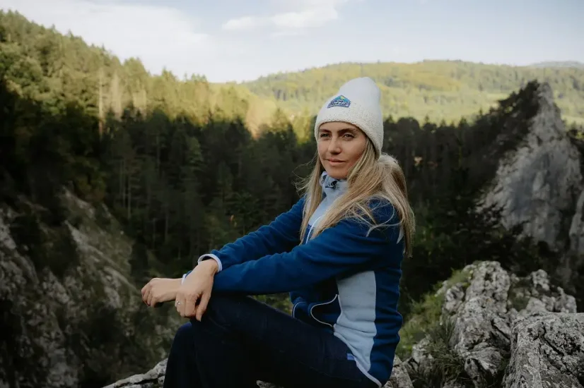 Dámska merino bunda Vesna petrol/svetlomodrá