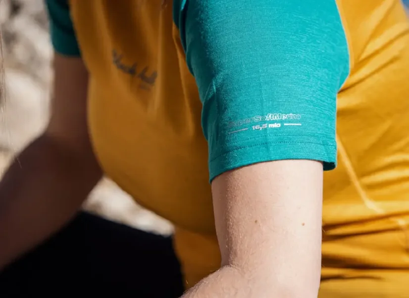 Dámské merino triko KR UVprotection140 - žlutá/smaragd - Velikost: XL