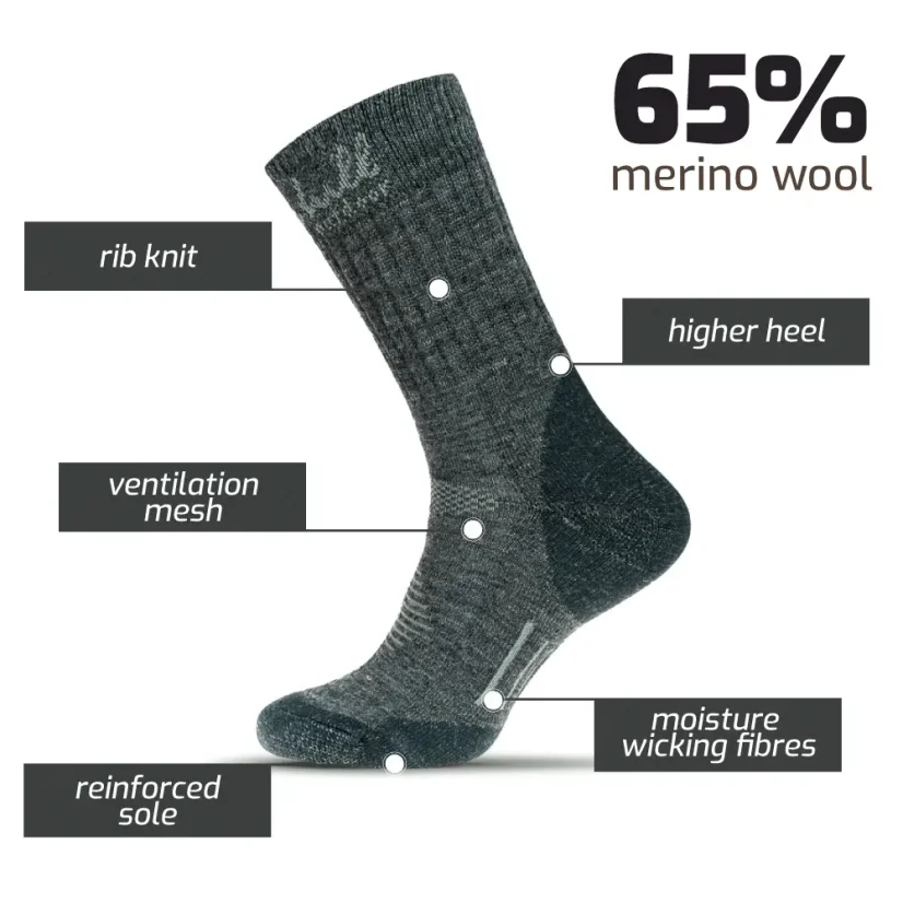 Black hill outdoor merino ponožky CHOPOK - sivé - Veľkosť: 35-38