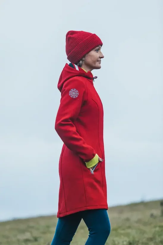 Dámsky merino Kabát Slavena  červený - Veľkosť: XL
