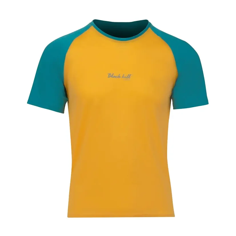 Pánské merino triko KR UVprotection140 - žlutá/smaragd - Velikost: XL