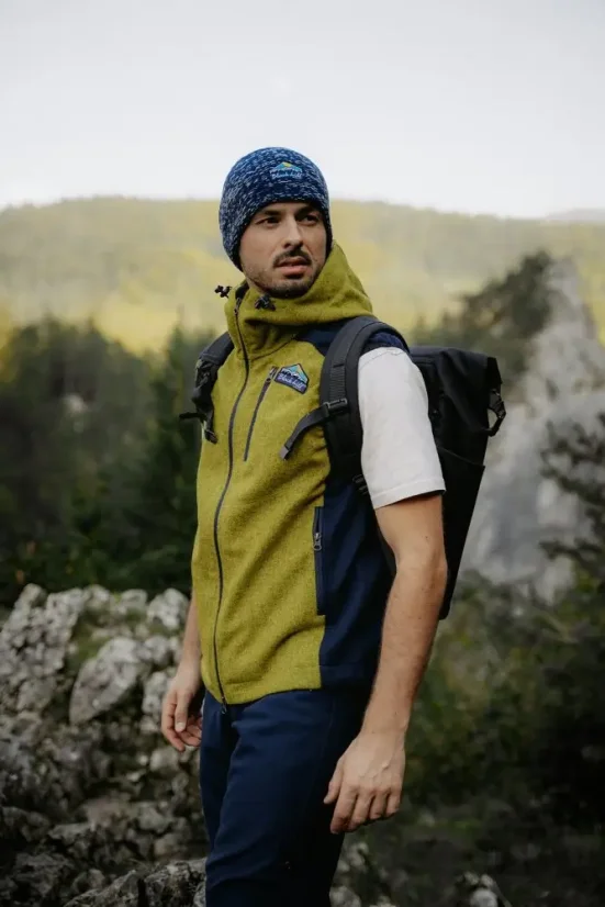 Pánska merino vesta VEPOR zeleno/modrá - Veľkosť: XL