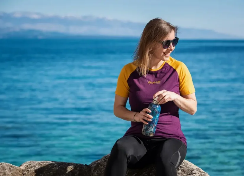 Women's merino T-shirt KR UVprotection140 - lilac/yellow