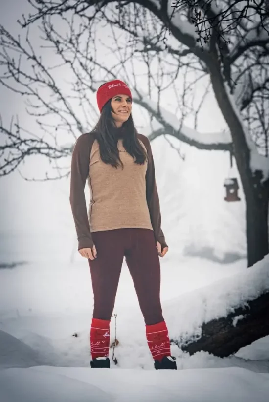 Merino lyžařské podkolenky SkiTour Warm Christmas edition - červené