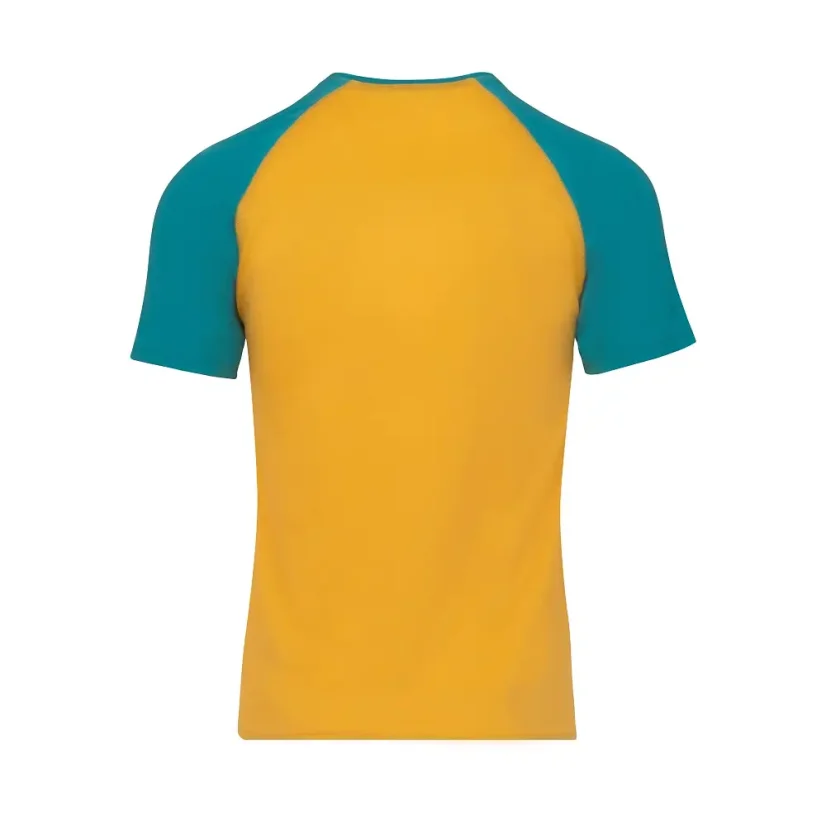 Pánské merino triko KR UVprotection140 - žlutá/smaragd - Velikost: XXL