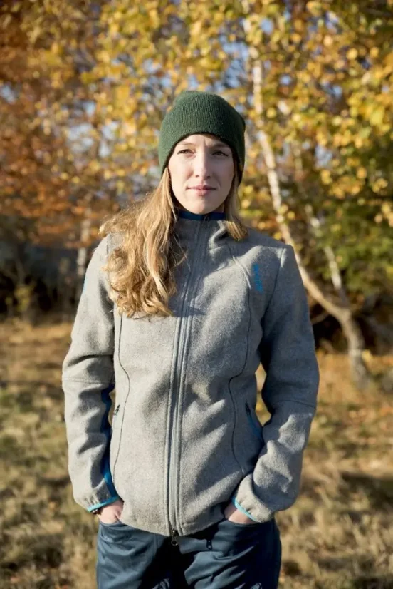 Dámska merino bunda Luna sivá/tyrkysová - Veľkosť: M