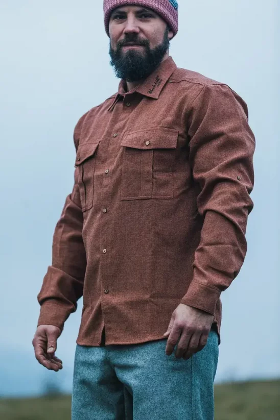 Pánská merino košile Trapper - cihlová - dlouhý rukáv - Velikost: XL