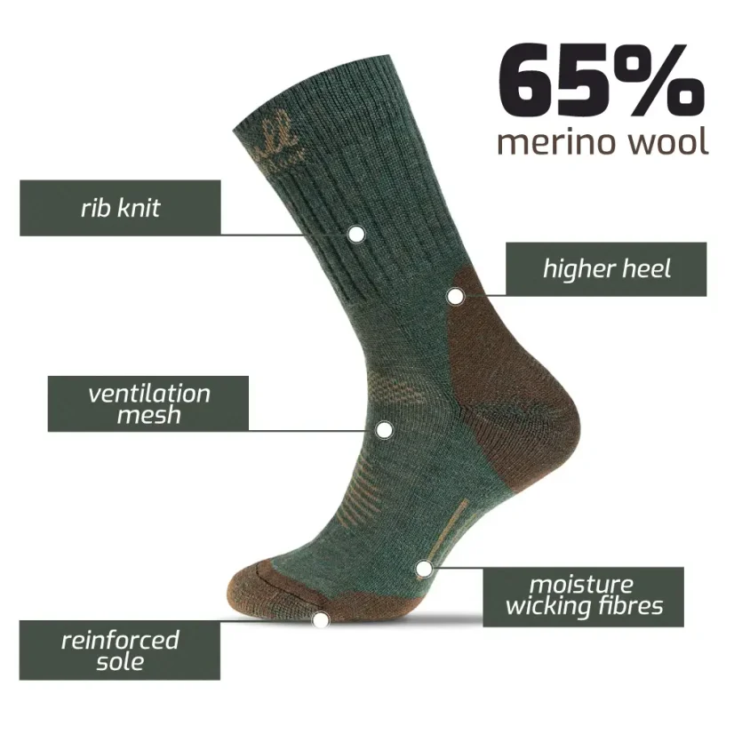 Black hill outdoor merino ponožky CHOPOK - zelené - Veľkosť: 43-47