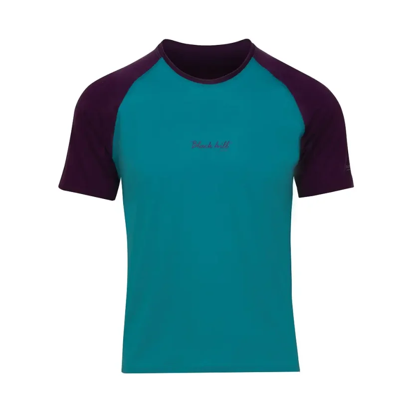 Men's merino T-shirt KR UVprotection140 - emerald/lila - Size: S
