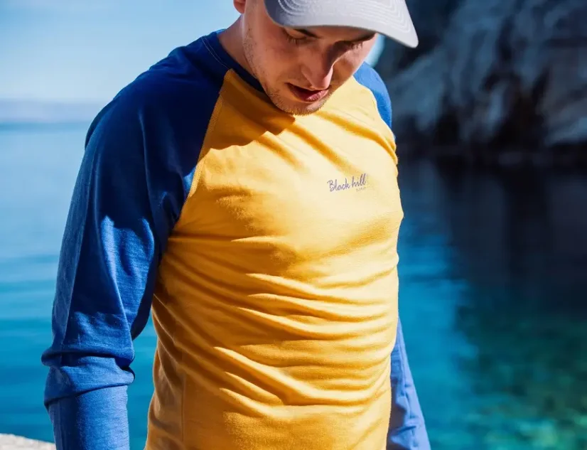 Men's merino T-shirt DR UVprotection140 - yellow/blue - Size: S