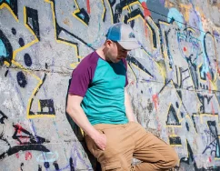 Men's merino T-shirt KR UVprotection140 - emerald/lila
