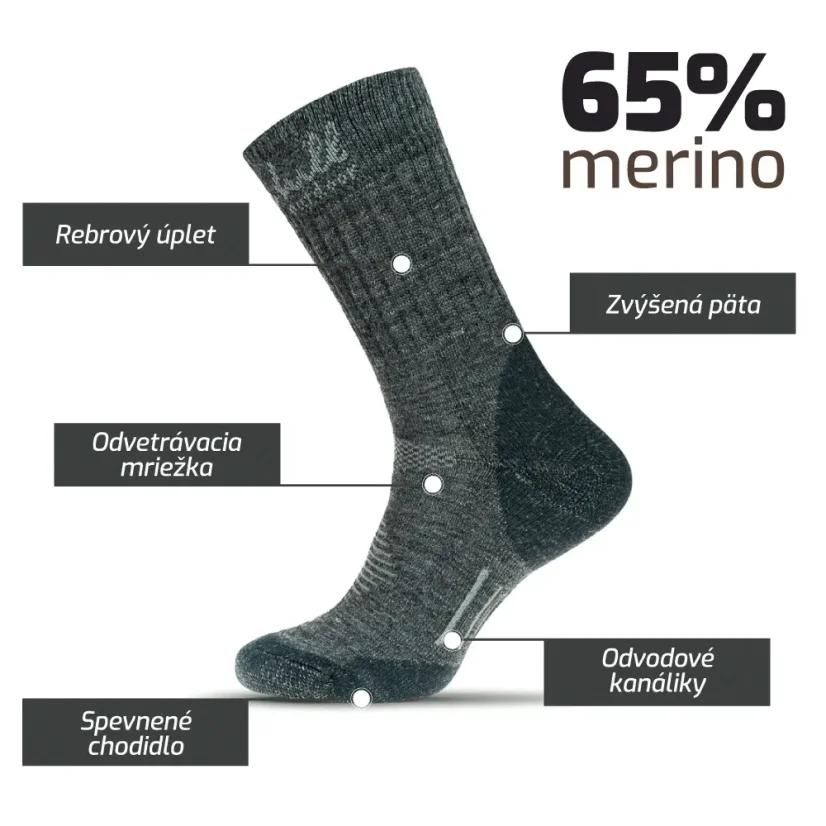Black hill outdoor merino socks Chopok Grey - Size: 39-42