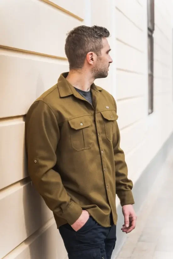 Men's merino shirt Trapper  long sleeves - Green Khaki - Size: L