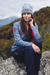 Dámska merino bunda Luna modrá/červená