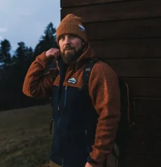 Pánská merino bunda GORAZD cihlová/modrá