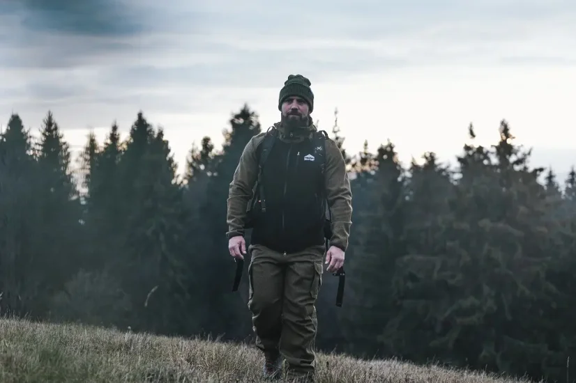 Pánska merino bunda VELES zelená kaki/čierna