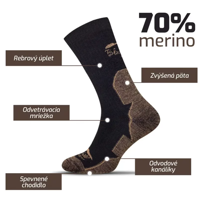 Black hill outdoor merino ponožky ĎUMBIER - hnedé - Veľkosť: 39-42