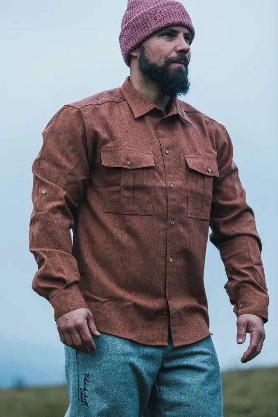 Pánska merino košeľa Trapper tehlová - dlhý rukáv - Veľkosť: XL