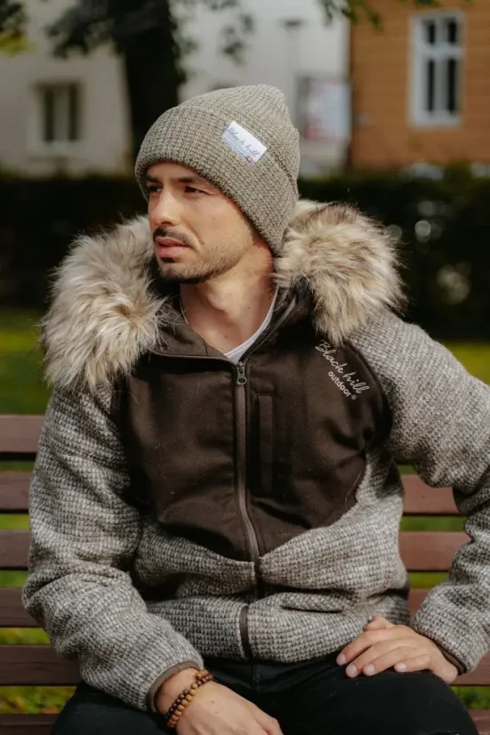 Pánska merino bunda SVALBARD s podšívkou Voack hnedá melír/hnedá