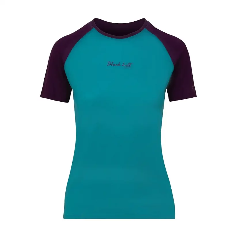 Dámske merino tričko KR UVprotection140 - smaragd/lila - Veľkosť: L
