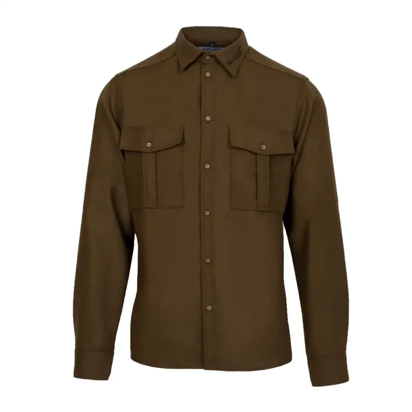 Pánska merino košeľa Trapper zelená khaki - dlhý rukáv - Veľkosť: XL