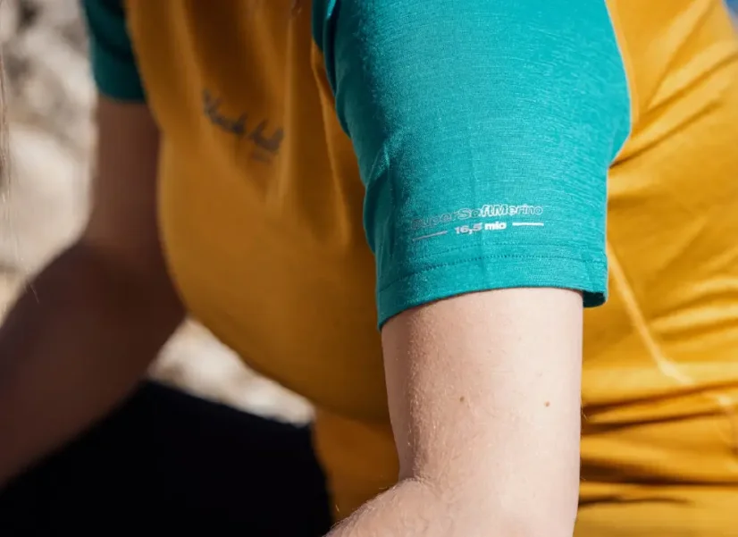 Dámske merino tričko KR UVprotection140 - žltá/smaragd