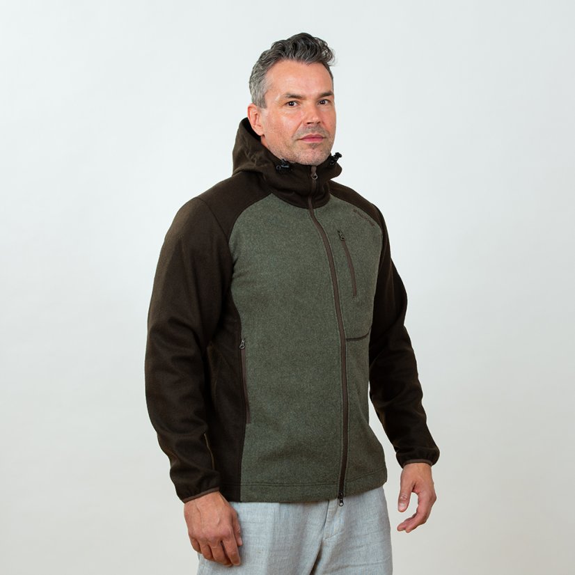 Pánska merino bunda PERÚN vojenská zelená/hnedá - Veľkosť: XL