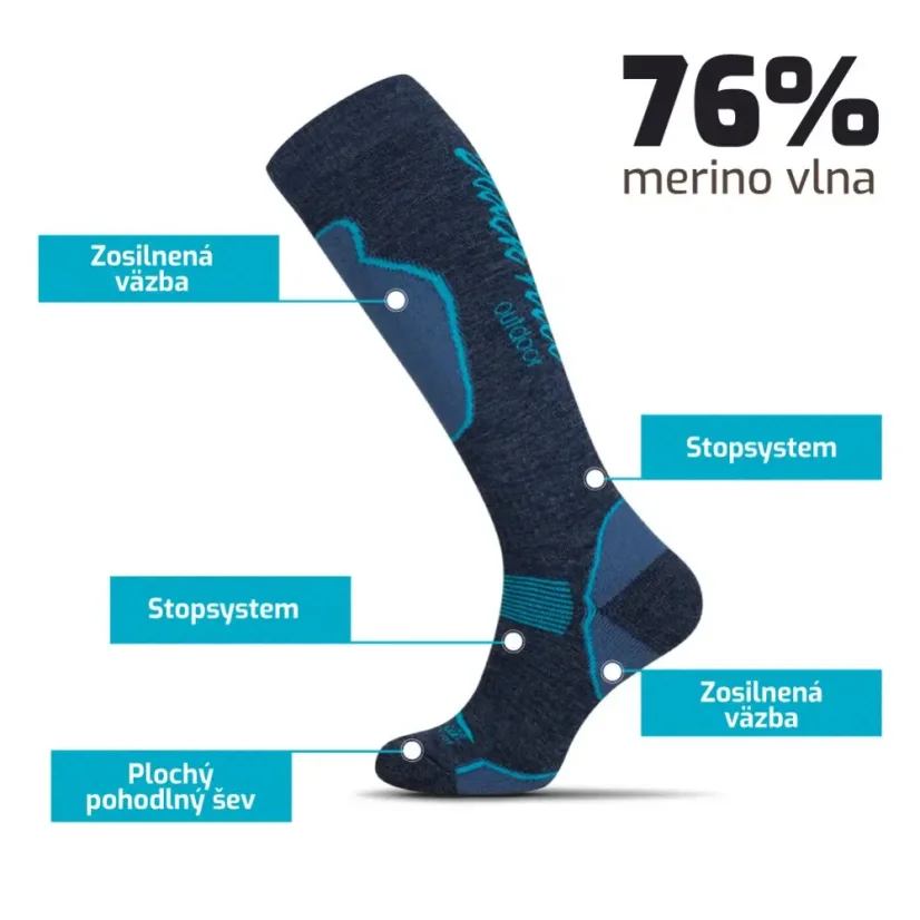 Merino socks SkiTour Warm - Blue/Anthracite - Size: 43-47