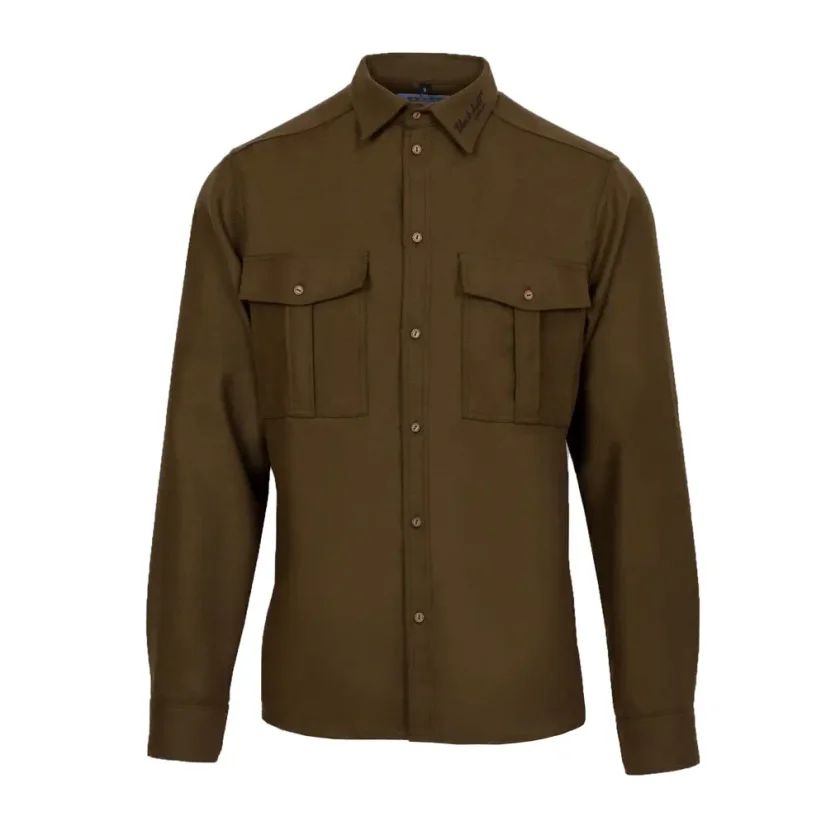 Pánska merino košeľa Trapper zelená khaki - dlhý rukáv - Veľkosť: XXL