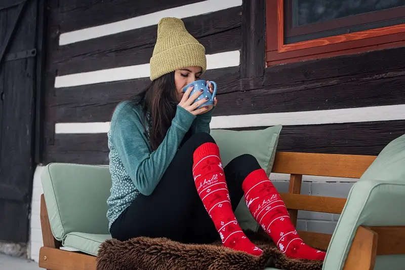 Merino socks SkiTour Warm Christmas edition - red - Size: 43-47