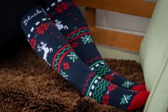 Merino lyžiarske podkolienky SkiTour Warm Christmas edition - modré