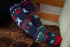 Merino lyžiarske podkolienky SkiTour Warm Christmas edition - modré
