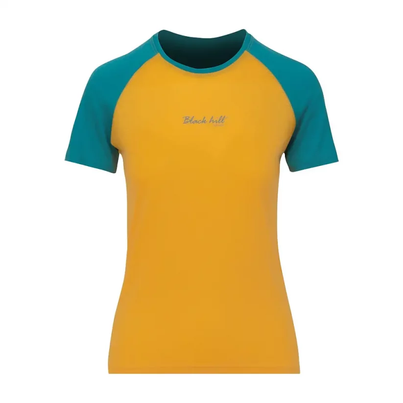 Dámské merino triko KR UVprotection140 - žlutá/smaragd - Velikost: L
