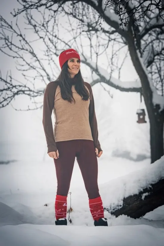 Merino lyžařské podkolenky SkiTour Warm Christmas edition - červené - Velikost: 43-47