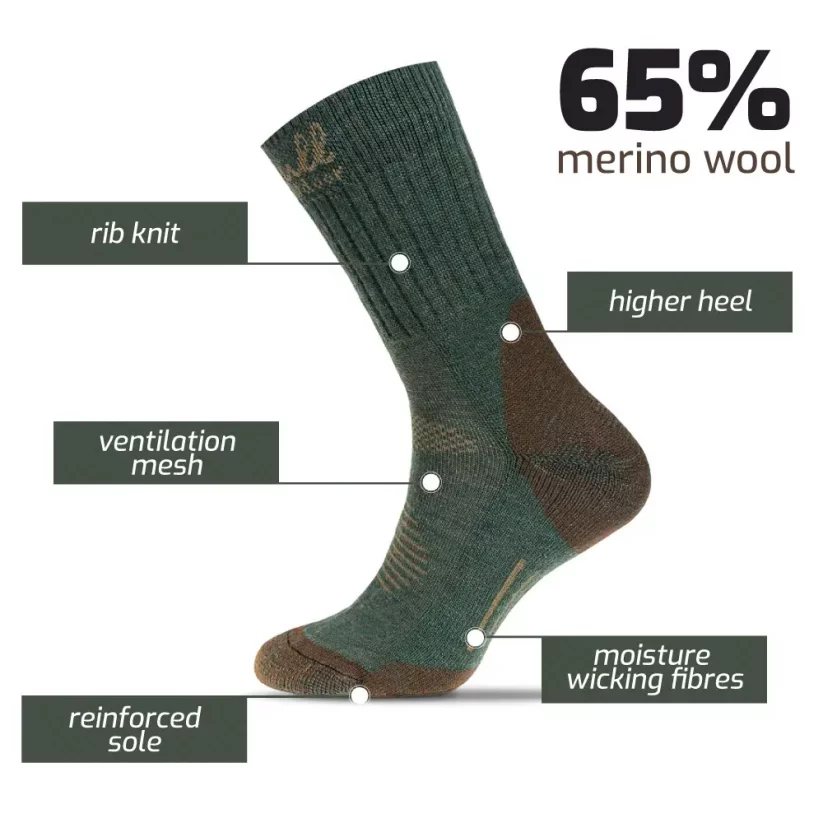 BHO merino ponožky CHOPOK - zelené - Velikost: 39-42