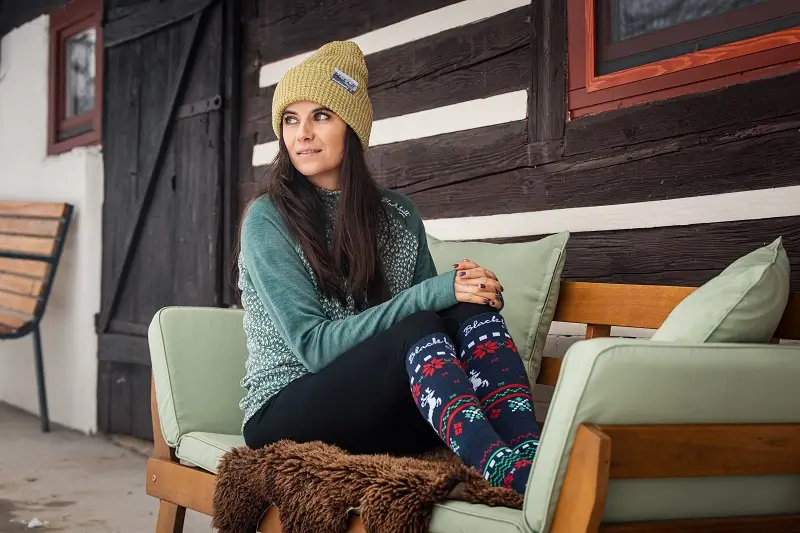 Merino lyžiarske podkolienky SkiTour Warm Christmas edition - modré