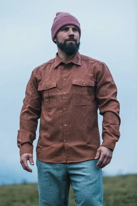 Men's merino shirt Trapper long sleeve - Brick - Size: M